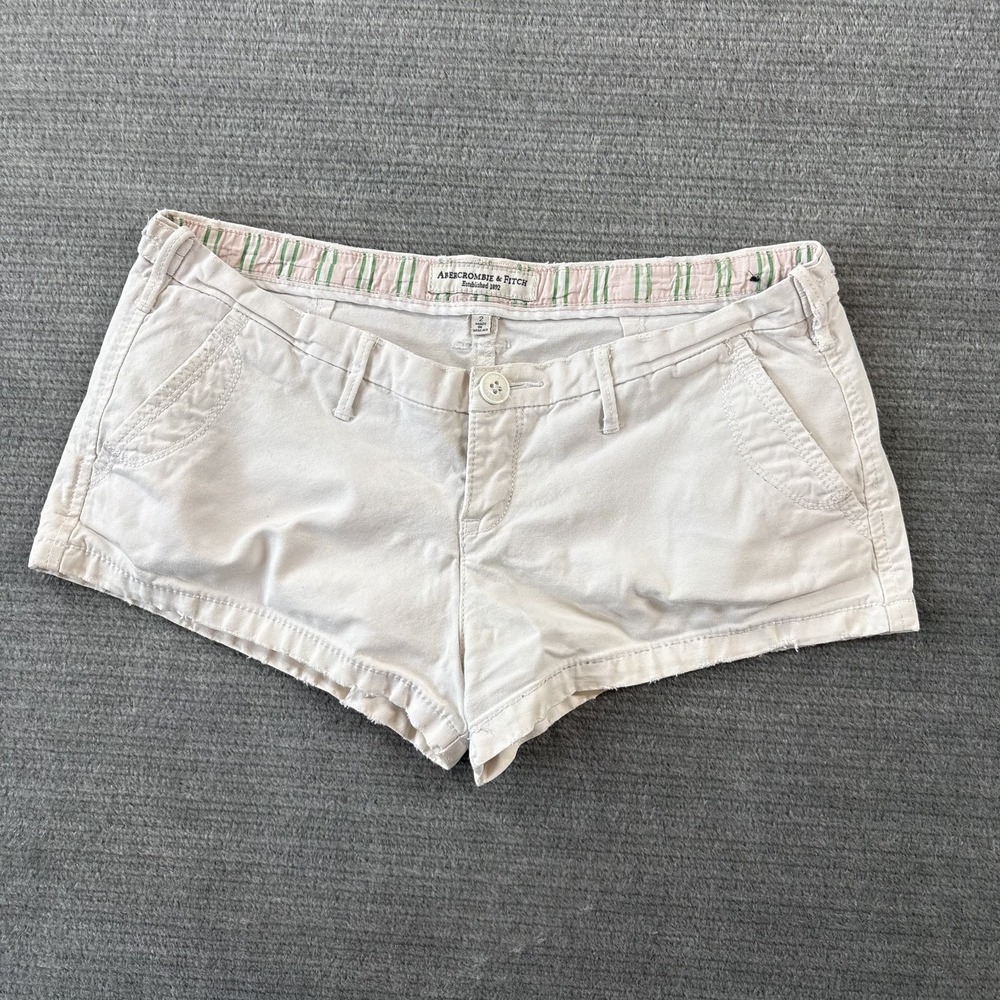 Y2K Abercrombie & Fitch Micro Short Women 2 Beige Chino Low Rise Logo